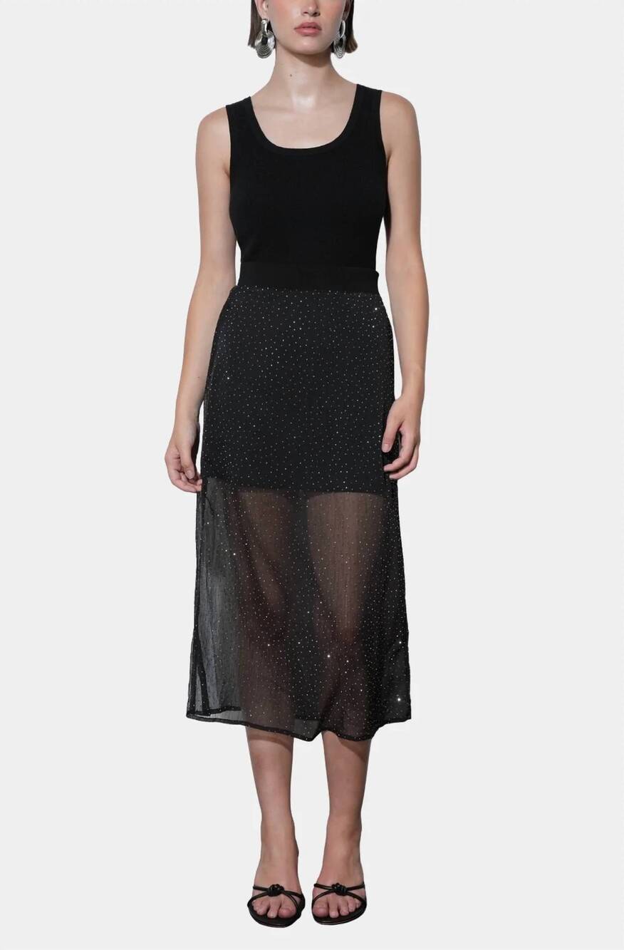 NEW GREYLIN virgil sheer midi skirt in black